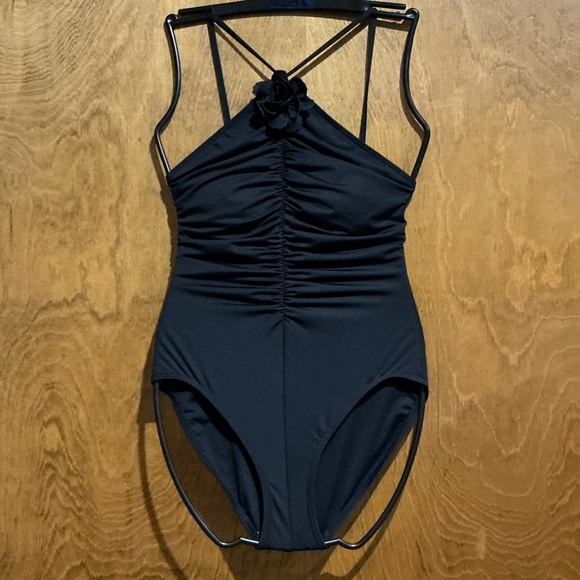 Kate Spade New York Black One-Piece Swimsuit with Floral Accent Size M - EUC - Picture 1 of 4